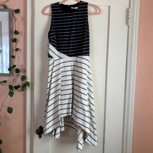 Rachel Rachel Roy Asymmetrical Striped Sleeveless Dress Size 4 Navy/White - Picture 1 of 3